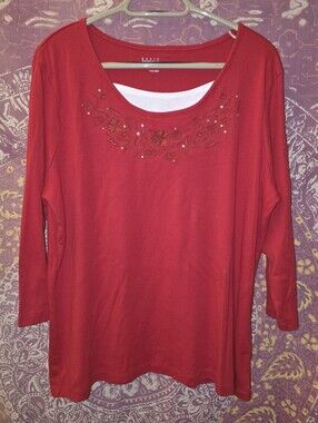 🔵 3/$18 🔵 Basic Editions Womans Embelished Top 1x/ Red White